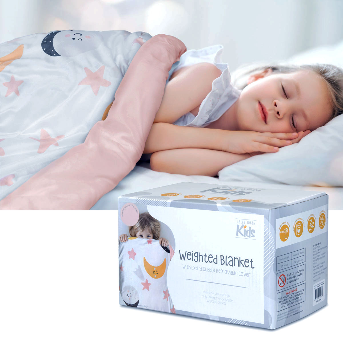 Jelly Bean Kids Adura Pink Kids Weighted Blanket with Extra Cuddly Removable Cover 2.8kg 95 x 125 cm