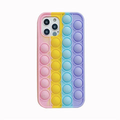 Rainbow Pop Fidget Toys Push It Bubble Phone Case For iPhone 7 8 Plus X XR 11 12 Pro Max - iPhone 13 with pastel sensory bubbles.