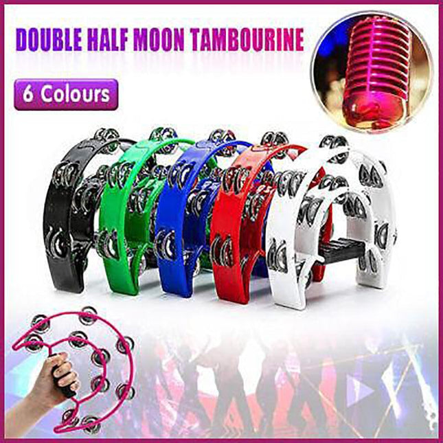 Double Half Moon Tambourine Handheld Musical Percussion Instrument Bell Drum - Blue