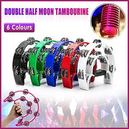 Double Half Moon Tambourine Handheld Musical Percussion Instrument Bell Drum - Green
