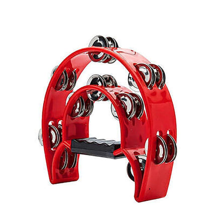 Double Half Moon Tambourine Handheld Musical Percussion Instrument Bell Drum - Pink