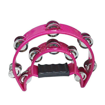 Double Half Moon Tambourine Handheld Musical Percussion Instrument Bell Drum - Pink