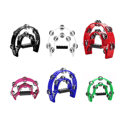 Double Half Moon Tambourine Handheld Musical Percussion Instrument Bell Drum - White
