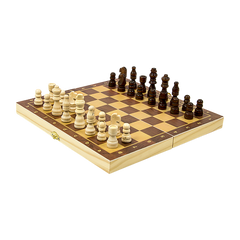 Chess Board Games Folding Large Chess Wooden Chessboard Set Wood Toy Gift with light and dark pieces arranged on board.