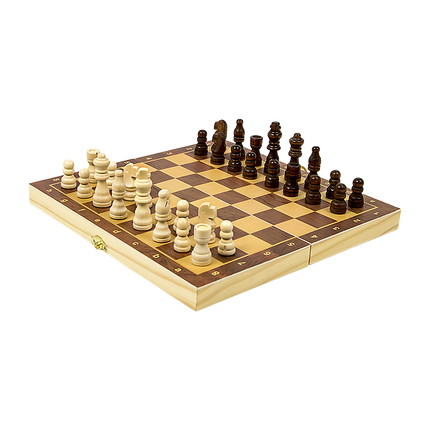 Chess Board Games Folding Large Chess Wooden Chessboard Set Wood Toy Gift with light and dark pieces arranged on board.