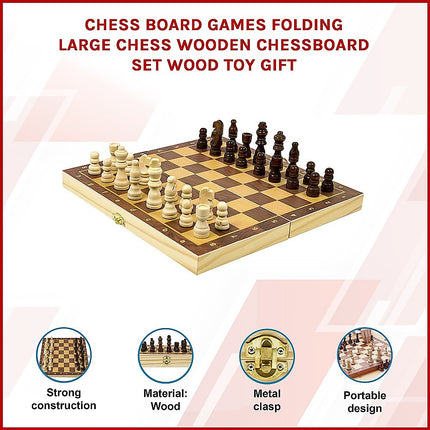 Chess Board Games Folding Large Chess Wooden Chessboard Set Wood Toy Gift with wooden pieces and metal clasp, portable design