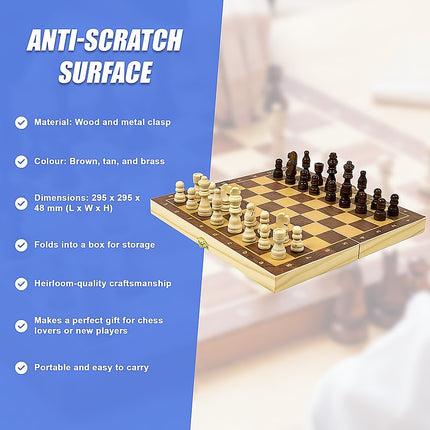 Chess Board Games Folding Large Chess Wooden Chessboard Set Wood Toy Gift with wooden pieces on board and anti-scratch surface.