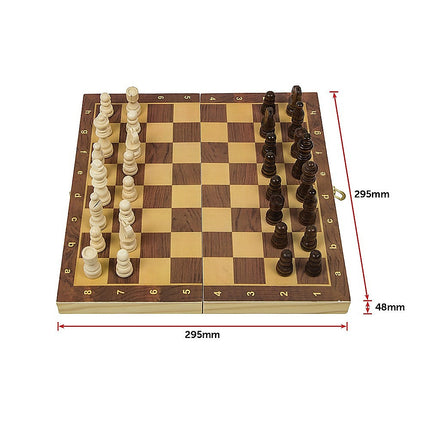 Chess Board Games Folding Large Chess Wooden Chessboard Set Wood Toy Gift with classic wooden pieces on a foldable board.
