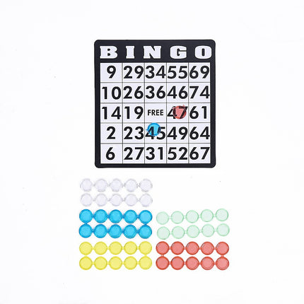 Bingo Game Set with Cards Balls and Cage for Family Party Fun featuring a bingo card and colorful markers, helping families thrive with tools to calm connect and support