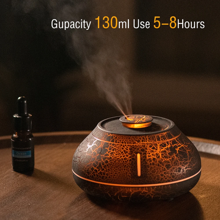 Flame Mountain Aroma Diffuser - 7-Color LED Light, 130ml Capacity, Ultrasonic Mist Maker for Home or Office, Cracked Black Dropshipzone