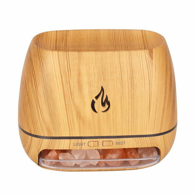 Wood Grain Color Himalayan Salt Flame Aroma Diffuser - 250ml Ultrasonic Humidifier with 7-Color LED Light for Relaxation and Decor Dropshipzone