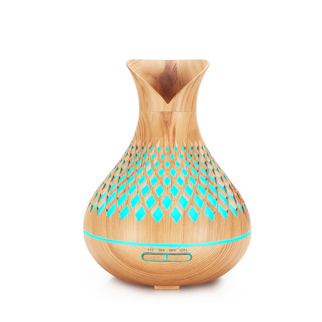 Light Woodgrain 500ml Wood-Grain Essential Oil Aroma Diffuser with Lattice Design and Humidifier Dropshipzone