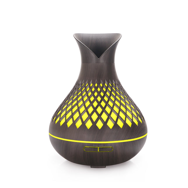Dark Woodgrain 500ml Wood-Grain Essential Oil Aroma Diffuser with Lattice Design and Humidifier Dropshipzone