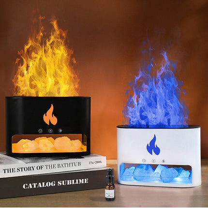 Himalayan Salt Stone Flame Aroma Diffuser & Humidifier - 7 Light Options, Ultrasonic, Auto Shut-Off(white) Dropshipzone