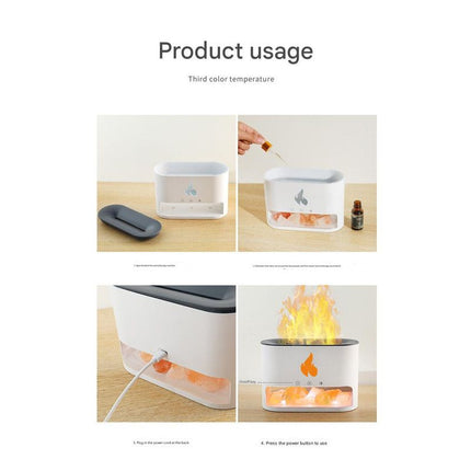 Himalayan Salt Stone Flame Aroma Diffuser & Humidifier - 7 Light Options, Ultrasonic, Auto Shut-Off(white) Dropshipzone
