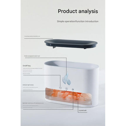 Himalayan Salt Stone Flame Aroma Diffuser & Humidifier - 7 Light Options, Ultrasonic, Auto Shut-Off(white) Dropshipzone