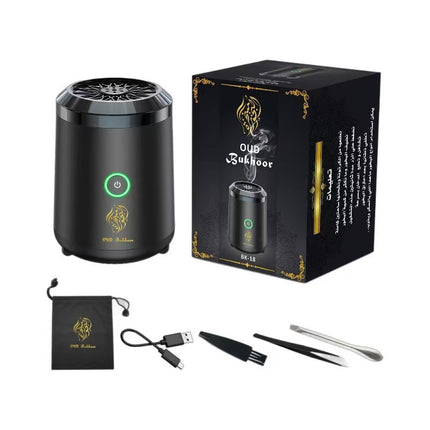 Portable Electric Oud Bukhoor Incense Burner with Speaker - USB Rechargeable Aroma Diffuser for Car and Home - Fits Australian Cup Holders - 98mm Dropshipzone