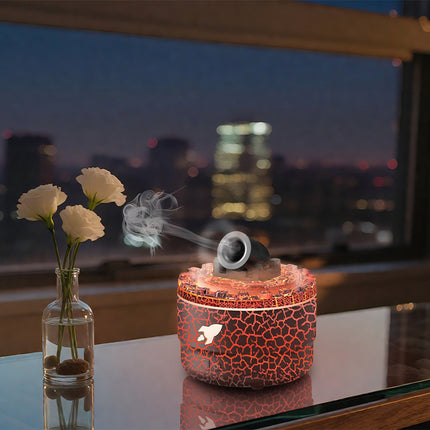 176 Black Simulation Turret Diffuser & Humidifier - Smart Timer Ultrasonic Mister with Volcano Lava Crack Shell and Colorful Light Dropshipzone