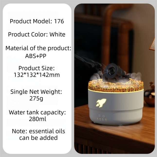 176 White Simulation Turret Diffuser & Humidifier - Smart Timer Ultrasonic Mister with Volcano Lava Crack Shell and Colorful Light Dropshipzone
