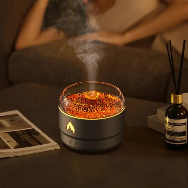 167 Black Simulation Volcano Diffuser & Humidifier - Smart Timer Ultrasonic Mister with Volcano Lava Crack Shell and Colorful Light Dropshipzone