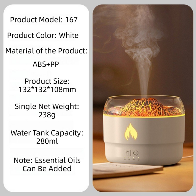 167 White Simulation Volcano Diffuser & Humidifier - Smart Timer Ultrasonic Mister with Volcano Lava Crack Shell and Colorful Light Dropshipzone