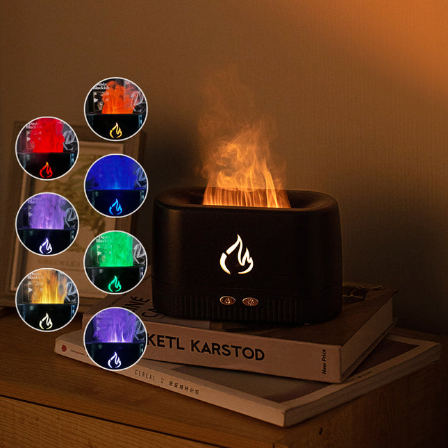 Black 3D Simulation Flame Aroma Diffuser & Humidifier - Ultrasonic Desktop Mister with 7-Color LED Light and Automatic Scent Spray (200ML) Dropshipzone