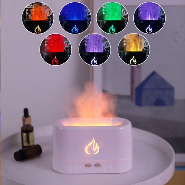 White 3D Simulation Flame Aroma Diffuser & Humidifier - Ultrasonic Desktop Mister with 7-Color LED Light and Automatic Scent Spray (200ML) Dropshipzone