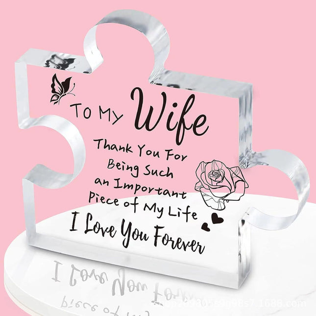 Interlocking Puzzle-Shaped Desktop Decor – 10.5cm Square Display Piece for Home or Gifting(Wife)