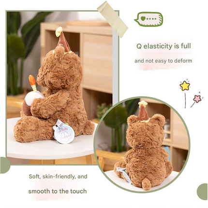 30cm Birthday Cake Teddy Bear Plush Toy - Soft Hugging Pillow with Party Hat(Bear with a Cake)