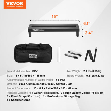 VEVOR Guitar Pedal Board, 15'' x 5.7'', Aluminum Alloy 0.8 lbs Super Light Guitar Effects PedalBoard with Carry Bag High Quality Velcro Fixed Strap Shoulder Strap, Accommodate 4-6 Guitar Pedals, Small Dropshipzone