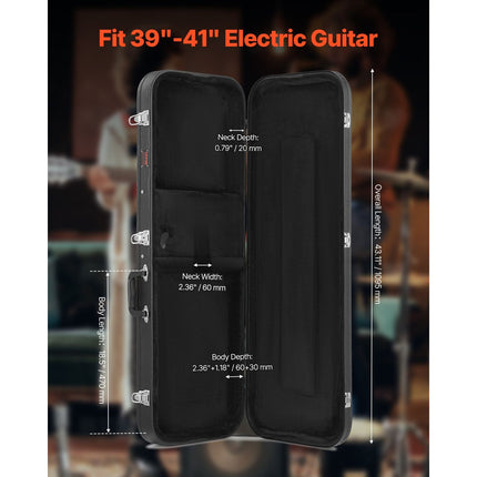 Electric Guitar Hard Case, 1095 mm Rectangular Guitar Hard Case, With Lock Latch Keys Handle, PVC Padding Soft Lining Water-Resistant Hard Shell Guitar Cases, for 990 mm Electric Guitars, Black Dropshipzone