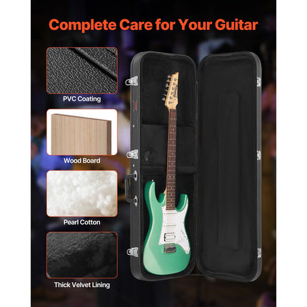 Electric Guitar Hard Case, 1095 mm Rectangular Guitar Hard Case, With Lock Latch Keys Handle, PVC Padding Soft Lining Water-Resistant Hard Shell Guitar Cases, for 990 mm Electric Guitars, Black Dropshipzone