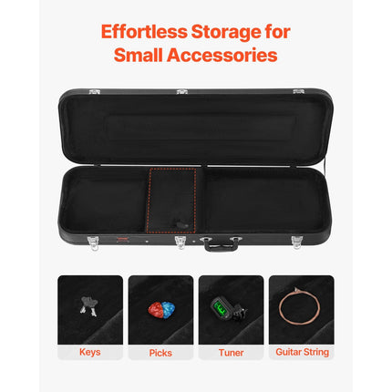 Electric Guitar Hard Case, 1095 mm Rectangular Guitar Hard Case, With Lock Latch Keys Handle, PVC Padding Soft Lining Water-Resistant Hard Shell Guitar Cases, for 990 mm Electric Guitars, Black Dropshipzone