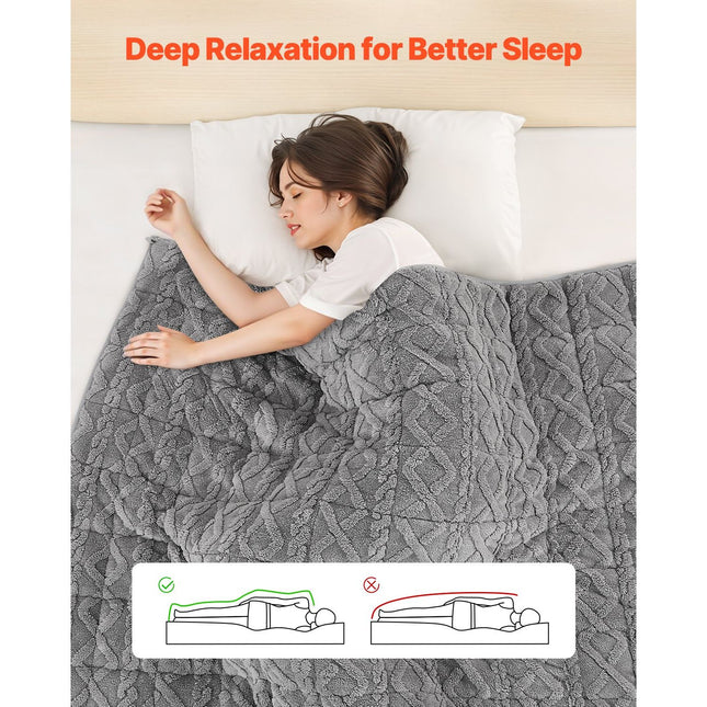 Weighted Blanket, 9 kg, 1524 x 2032 mm Queen Size, Sherpa Fleece Heavy Blanket with Glass Beads, Soft Warm Cozy Fluffy Touch, for 90-113 kg Adults, Anxiety Stress Relief, Improve Sleep, Grey Dropshipzone