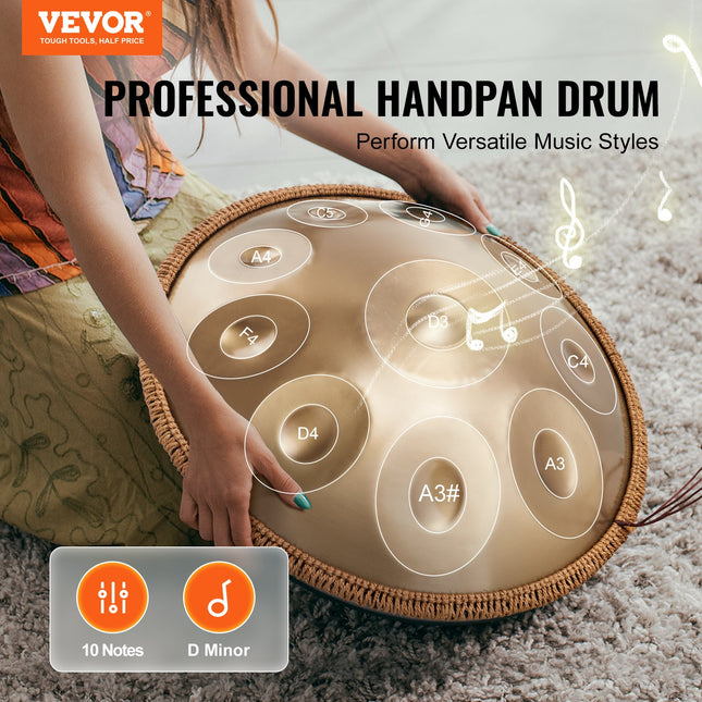 Handpan Drum 22 in 10 Notes D Minor Hand Drum Instrument with Mallet Dropshipzone