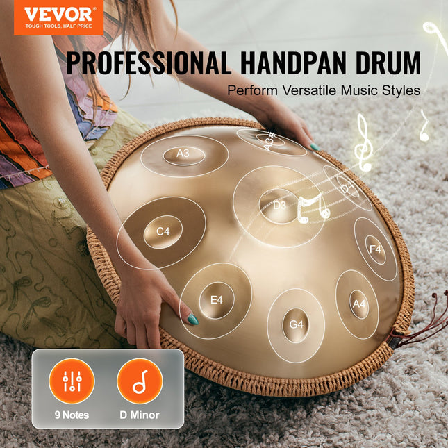 Handpan Drum 22 in 9 Notes D Minor Steel Hand Drum with Mallets for Adult Dropshipzone