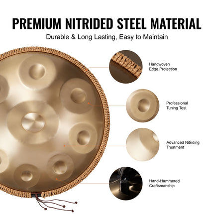 Handpan Drum 22 in 9 Notes D Minor Steel Hand Drum with Mallets for Adult Dropshipzone