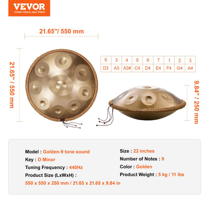 Handpan Drum 22 in 9 Notes D Minor Steel Hand Drum with Mallets for Adult Dropshipzone