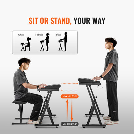 Piano Keyboard Stand and Bench Set, Z Style, Heavy-Duty Digital Piano Music Stand and Seat, 250 lbs Capacity with Adjustable Piano Bench Width Height Wheels, Fits for 54-88 Key Electric Pianos Dropshipzone
