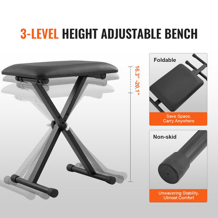 Piano Keyboard Stand and Bench Set, Z Style, Heavy-Duty Digital Piano Music Stand and Seat, 250 lbs Capacity with Adjustable Piano Bench Width Height Wheels, Fits for 54-88 Key Electric Pianos Dropshipzone