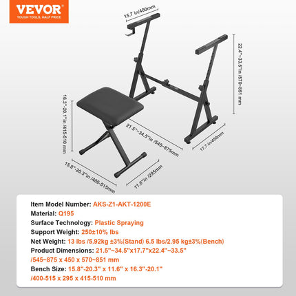 Piano Keyboard Stand and Bench Set, Z Style, Heavy-Duty Digital Piano Music Stand and Seat, 250 lbs Capacity with Adjustable Piano Bench Width Height Wheels, Fits for 54-88 Key Electric Pianos Dropshipzone
