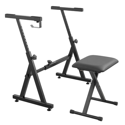 Piano Keyboard Stand and Bench Set, Z Style, Heavy-Duty Digital Piano Music Stand and Seat, 250 lbs Capacity with Adjustable Piano Bench Width Height Wheels, Fits for 54-88 Key Electric Pianos Dropshipzone