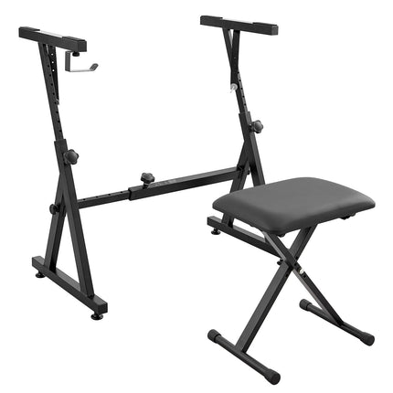 Piano Keyboard Stand and Bench Set, Z Style, Heavy-Duty Digital Piano Music Stand and Seat, 250 lbs Capacity with Adjustable Piano Bench Width Height Wheels, Fits for 54-88 Key Electric Pianos Dropshipzone