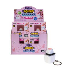 Fidget Sound Clicker Keychain Cat Paw displayed in a pink box with cat paw design, helping families thrive.
