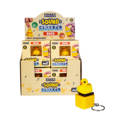 Fidget Sound Clicker Keychain Duck with yellow duck figure on a keychain, sensory tool to calm and support families.