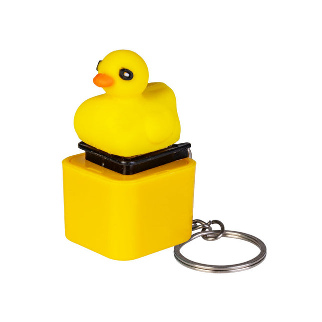 Fidget Sound Clicker Keychain Duck in bright yellow for sensory calming and playful support, helping families thrive.