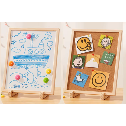 (NEW) 2-in-1 Tabletop Art & Memo Station with whiteboard and corkboard, helping families thrive with tools to calm connect and support