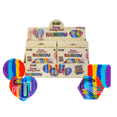 Rainbow Sensory Activity Board with colorful fidget patterns in various shapes for sensory engagement and stress relief.