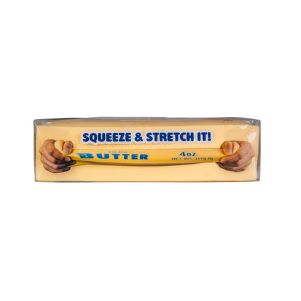 Butter Smooshos Jumbo Squeeze sensory fidget toy in stretchable butter themed packaging