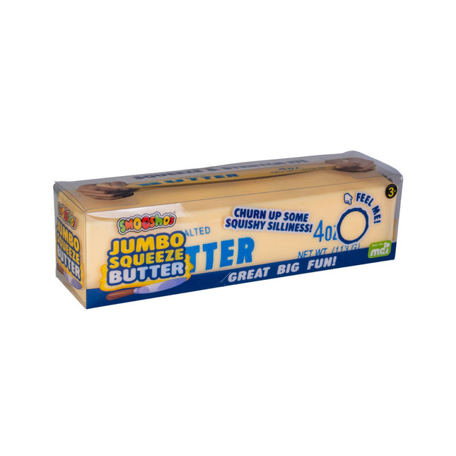 Butter Smooshos Jumbo Squeeze sensory squishy toy shown in colorful retail packaging